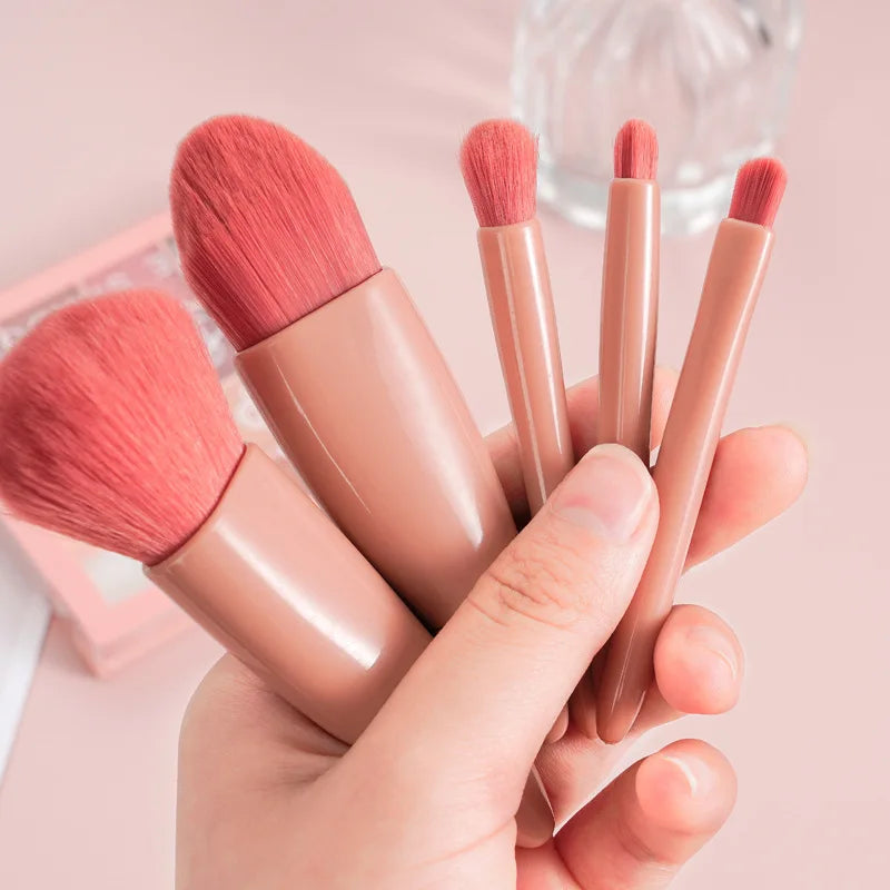 Kit Compacto: Espelho de Maquiagem Portátil + 5 Pincéis