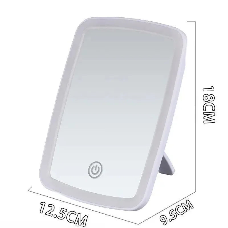 Espelho de maquiagem LED com suporte de mesa dobrável compacto quadrado