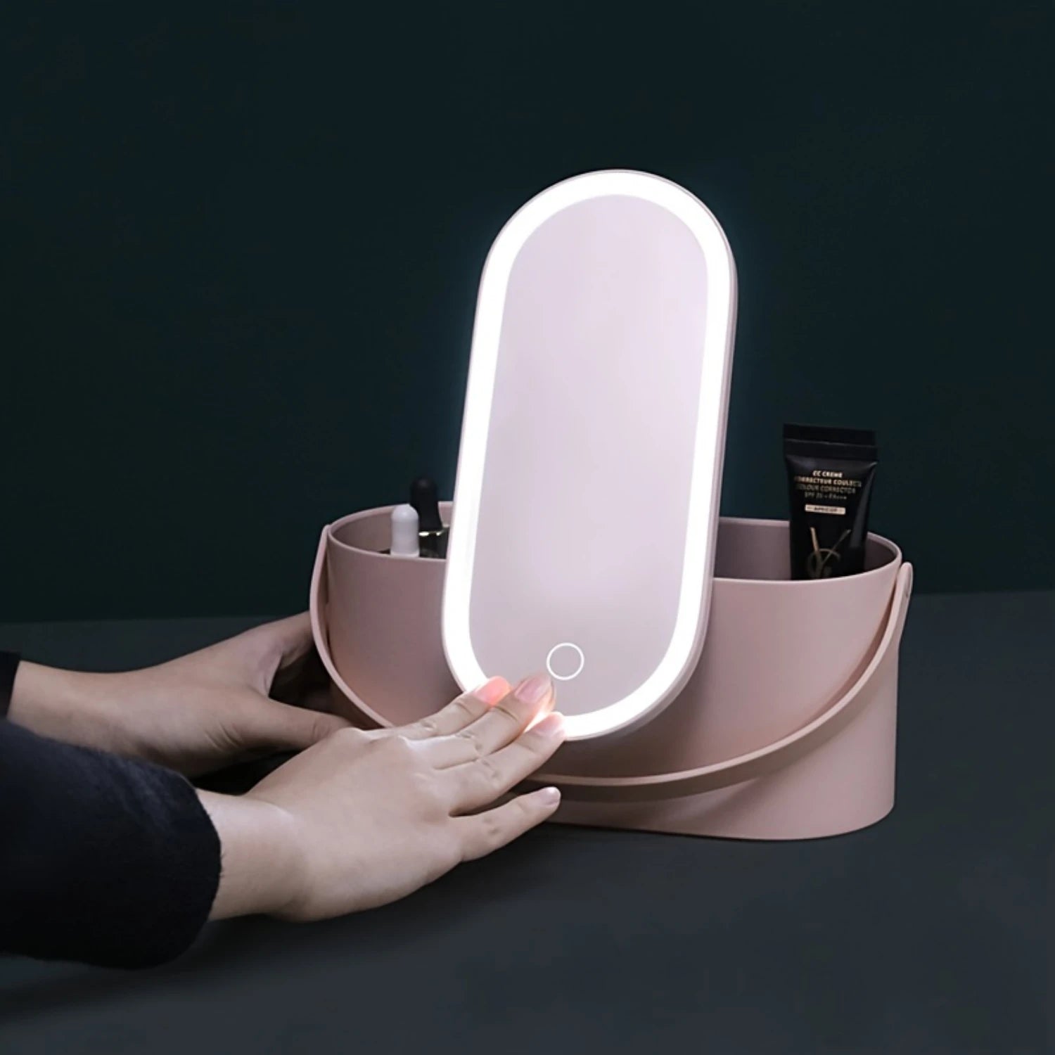 Estojo de Maquiagem com Espelho e Luz LED.