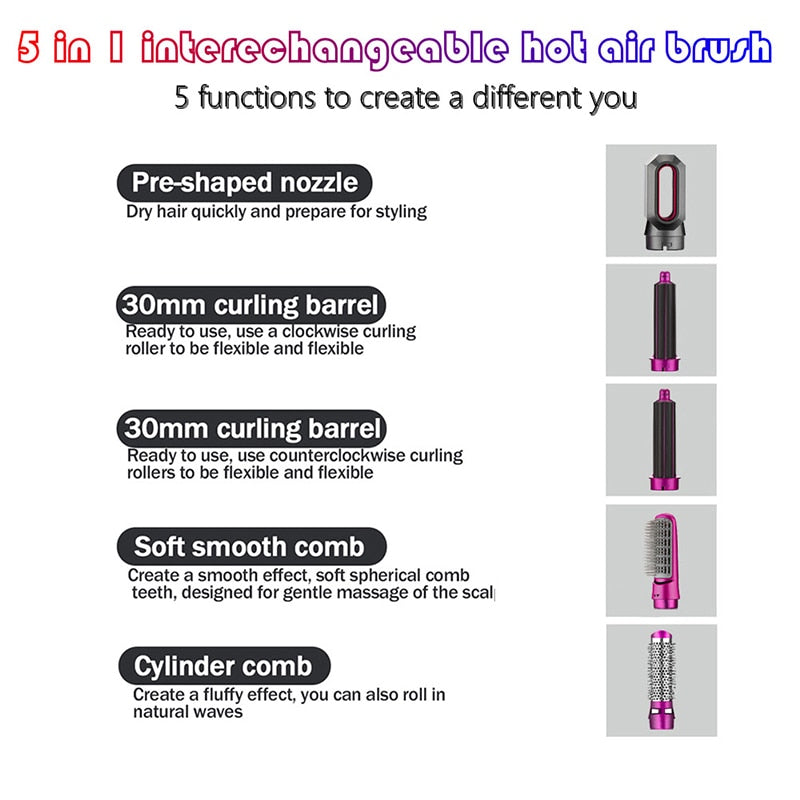 5 in 1 Hair Dryer Hot Comb Set Wet and Dry Professional Curling Iron Hair Straightener Styling Tool Hair Dryer Household