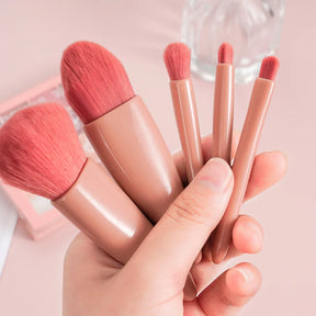 Kit Compacto: Espelho de Maquiagem Portátil + 5 Pincéis