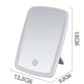 Espelho de maquiagem LED com suporte de mesa dobrável compacto quadrado
