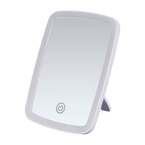 Espelho de maquiagem LED com suporte de mesa dobrável compacto quadrado